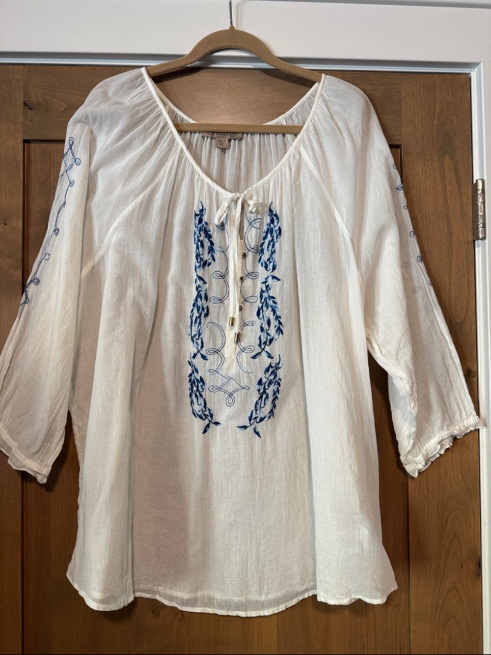 VINTAGE AMERICA Embroidered Peasant Blouse Top Womens 3X Cotton Gauzey Sheer
